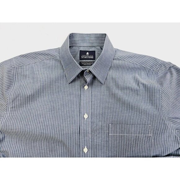 Stafford Regular Fit Size 15.5 34-35 Charcoal Gray White Pin Stripe Super Shirt - Picture 10 of 10
